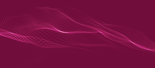 Dynamic wave of glowing dots. Futuristic dot wave of bright particles. Weave effect. Futuristic background for presentation design. Wide format vector illustration.