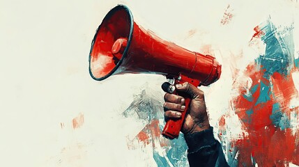 Man shouting into a megaphone announcing a message