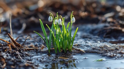 Spring snowdrops blooming  a beautiful display of nature s awakening after winter