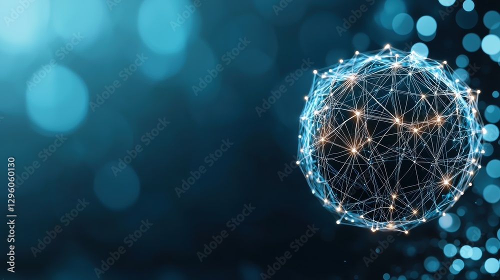 Poster a glowing globe interconnected with a web of nodes and lines, representing global communication and 