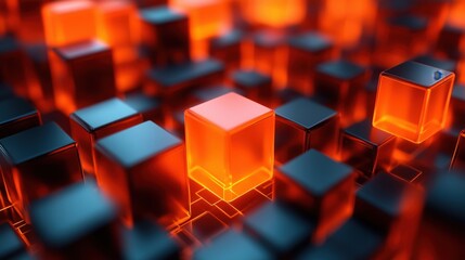 Obraz premium Vibrant orange cubes arranged in a linear pattern on an abstract backdrop
