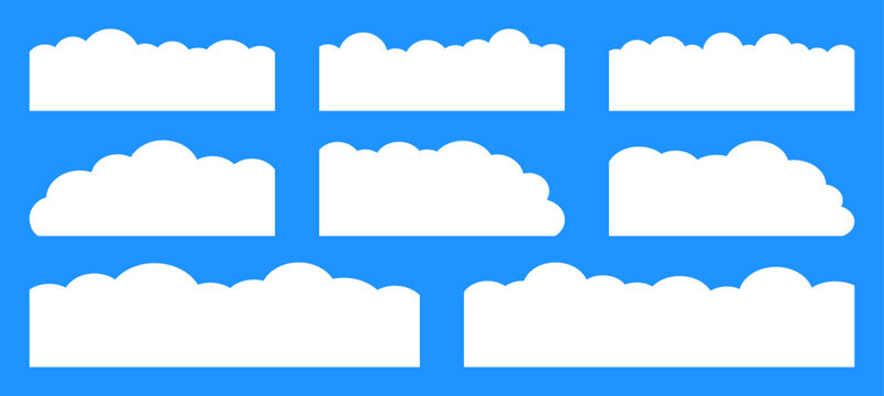 Set of simple clouds border, divider, corner shapes vector illustration
