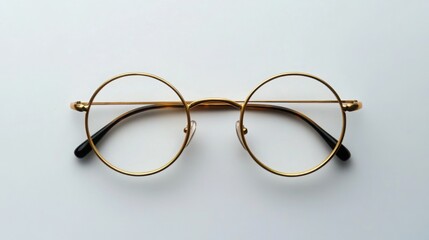 Minimalist Round Golden Wire Frame Eyeglasses Product Shot on White Background