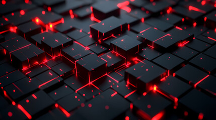 Fototapeta premium Black Blocks with Red Lines in Tech Design