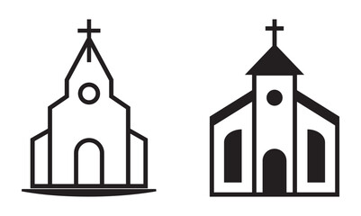 Church emblem. Logo of the Church. Minimalist church icon. Black and white design of a gothic church logo with a cross, or architecture of religious organizations. EPS 10. Vector illustration