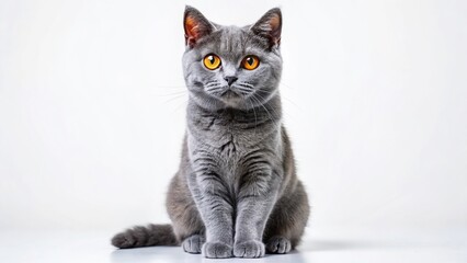 Adorable Blue Tortie British Shorthair Kitten Posing on White Background
