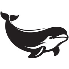 Serene Beluga Whale silhouette, representing the calm of the ocean - Beluga illustration - Minimalist Beluga vector - Whale silhouette
