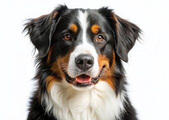 Adorable Bordernese Dog, Border Collie Bernese Mix Puppy, Isolated White Background
