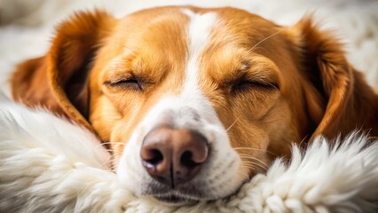 Adorable Brown Dog Sleeping Peacefully: Close-Up Muzzle Shot on White Background