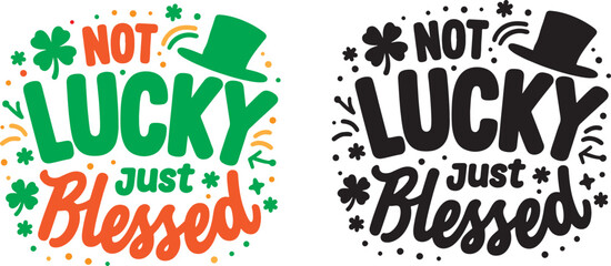 Happy St. Patrick's Day Celtic lettering greeting card with green clover vector illustration on white background. Lucky saint Patrick's concept for banner,