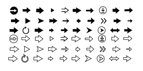 Arrows set of 60 black icons. Arrow icon. Arrow vector collection. Arrow. Cursor. Modern simple arrows. set of vector icons