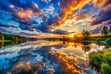 sunset over the river