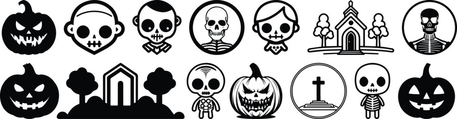 Halloween silhouettes set, pumpkin pack of vector silhouette design, isolated background