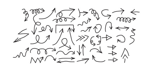 hand drawn arrow. Collection hand drawn arrows. Set simple arrows isolated on white background. Arrow mark icons. Arrow paint - stock vector.
