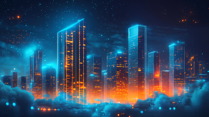 Futuristic City with Tall Buildings and Starry Sky