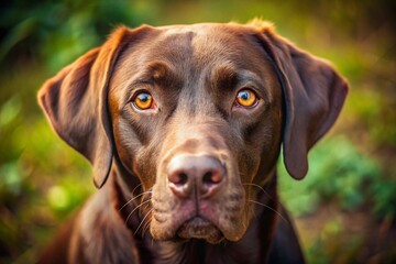 Adorable Chocolate Lab Puppy Close-Up, Curious Eyes, Dog Portrait