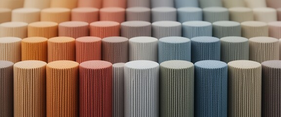 Fototapeta premium Arrangement of Textured Cylindrical Forms in a Harmonious Color Palette