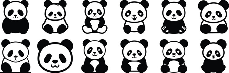 Panda silhouette set vector design big pack of animal illustration and icon