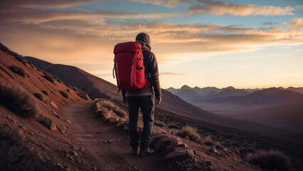 Fototapeta premium A Hiker’s Journey Through Majestic Mountain Trails