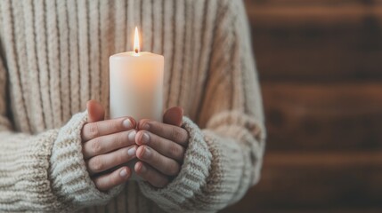 Hands Clasped Around Candle Flame in Cozy Indoor Setting