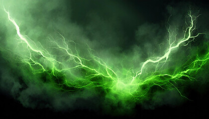 Fototapeta premium Banner. Green smoke lightning in the bottom. dark black background with space for your text.