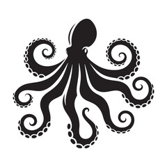 Haunting Octopus silhouette, reflecting deep-sea mystery - Octopus illustration - Minimalist Octopus vector - Octopus silhouette
