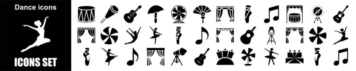 Obraz premium Dance Icon Set for Performance Ballet Hip-Hop Choreography Music Movement Party Celebration Art