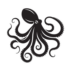 Stylish Octopus silhouette, ideal for modern marine-themed projects - Octopus illustration - Minimalist Octopus vector - Octopus silhouette
