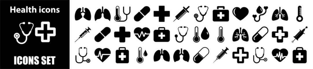 Fototapeta premium Medical & Healthcare Icon Set for Medicine Doctor Hospital Pharmacy Surgery Patient Research First Aid Protection