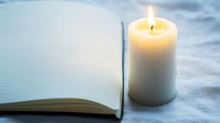 Rare illness patient journaling with a soft candle in the background. Featuring emotional expression and reflection