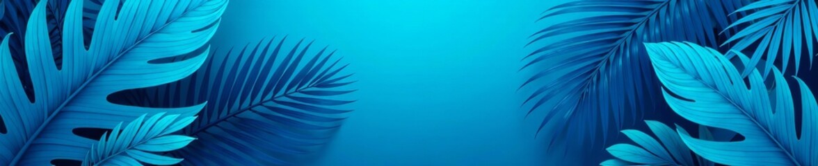 Fototapeta premium Tropical palm leaf design in shades of blue for wallpaper, palm leaf, blue