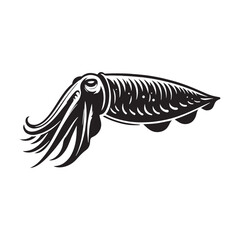 Predatory Cuttlefish silhouette, a timeless marine design - Cuttlefish illustration - Minimalist Cuttlefish vector - Fish silhouette
