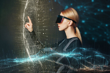 Person using VR glasses interacting with a digital interface