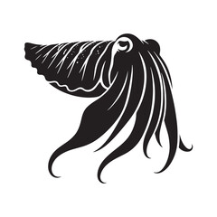 Haunting Cuttlefish silhouette, an iconic image of the deep sea - Cuttlefish illustration - Minimalist Cuttlefish vector - Fish silhouette
