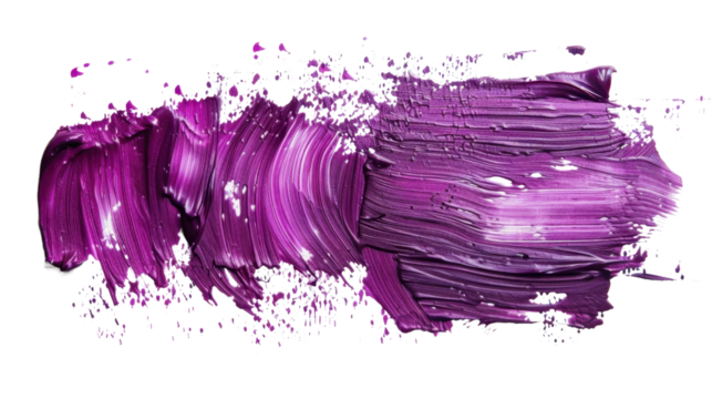 Purple paint brush stroke creating dynamic texture on transparent background