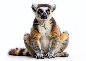 Fototapeta premium Adorable Lemur Posing on Pure White Background - Wildlife Stock Photo