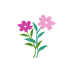 Handdraw stylized flowers. Modern linear design sign. 60s and 70s Retro style.