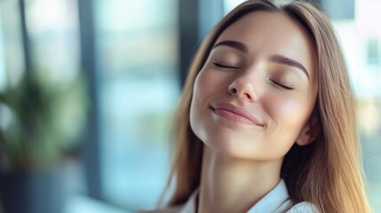 Fototapeta premium Joyful smiling face, relaxation and well-being concept