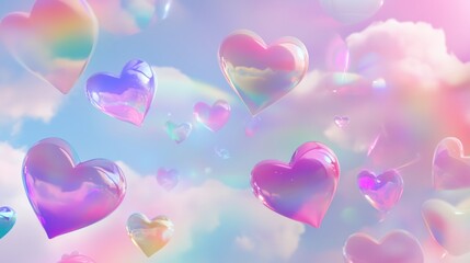 Holographic pastel hearts background — romantic Valentine background