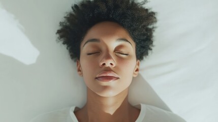 Rare illness patient lying down with eyes closed, meditating. Featuring calmness and focus