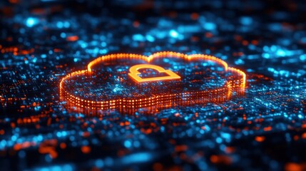 Secure Cloud Storage Concept Showing Glowing Lock Icon Over Digital Data. Generative AI