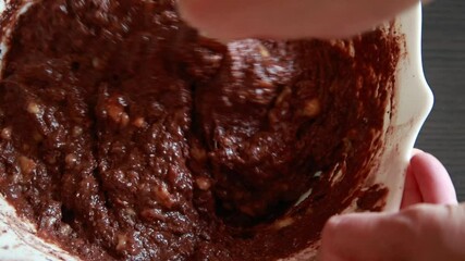 raw batter for making chocolate banana bread close-up