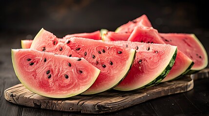 Watermelon pieces artistically arranged with a whole ripe fruit displaying its fresh appeal on a plain white background