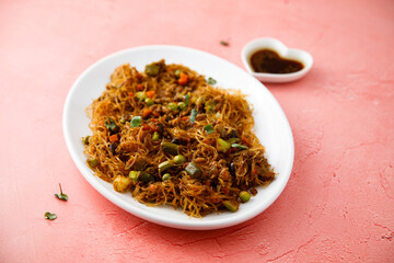 Asian noodles with vegetables and soy sauce
