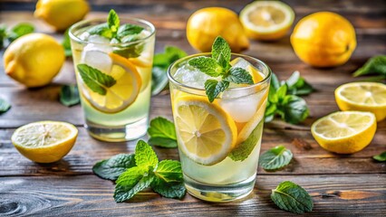 Fototapeta premium lemonade with lemon and mint