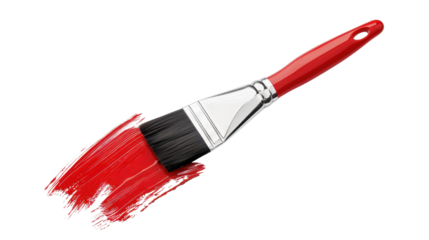 Red paintbrush painting a stroke on transparent background