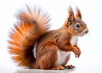 Adorable Red Squirrel Isolated on Pure White Background - High-Resolution Stock Photo