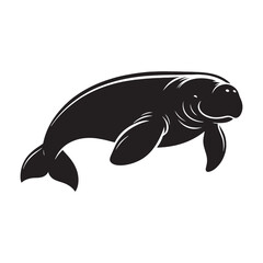 Mystical Dugong silhouette, embodying the legend of mermaids - Dugong illustration - Minimalist Dugong vector - Seagrass grazer silhouette
