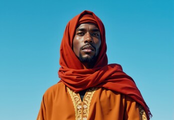Portrait of a Man in Rust-Colored Robe and Headscarf