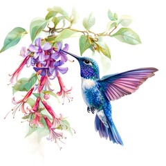 Obraz premium Vibrant Watercolor Hummingbirds & Exotic Flowers! 